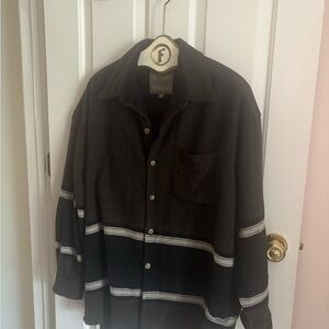 Le Collezioni Structure Men's Button-up Shacket gray Wool Blend Brown Size M